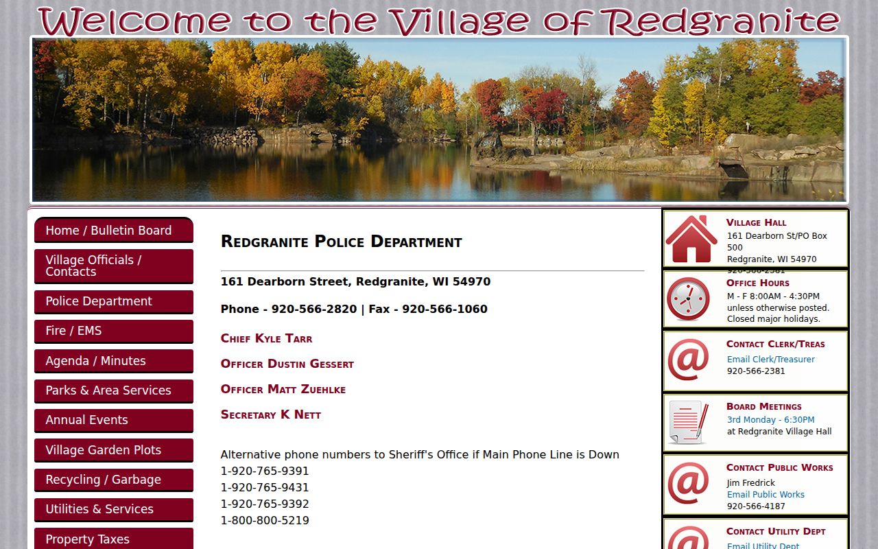 Redgranite criminal records source at the official Police Department page