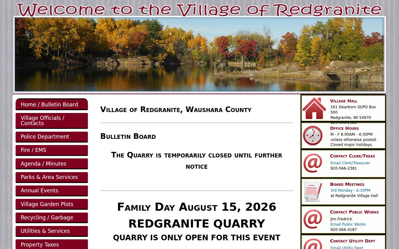 Redgranite criminal record routing at the official Village Hall