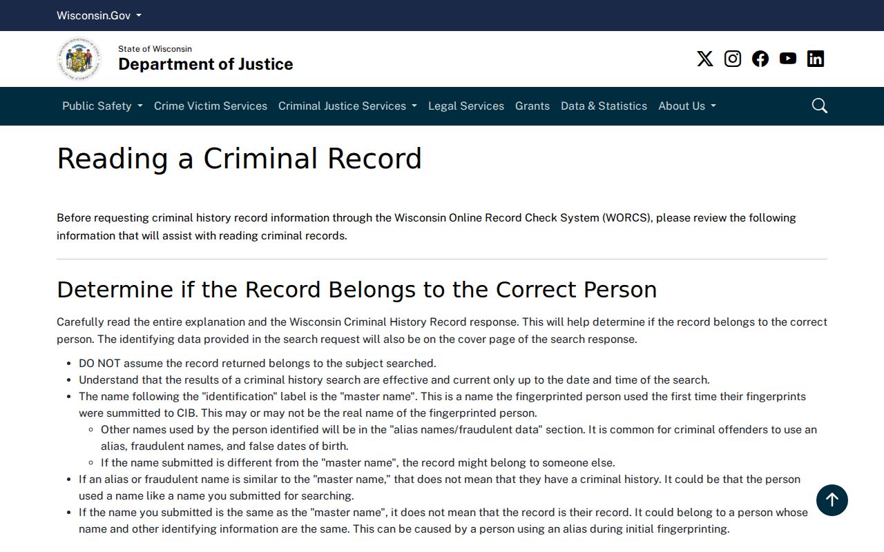 Waushara County criminal court case and Wisconsin record-reading fields