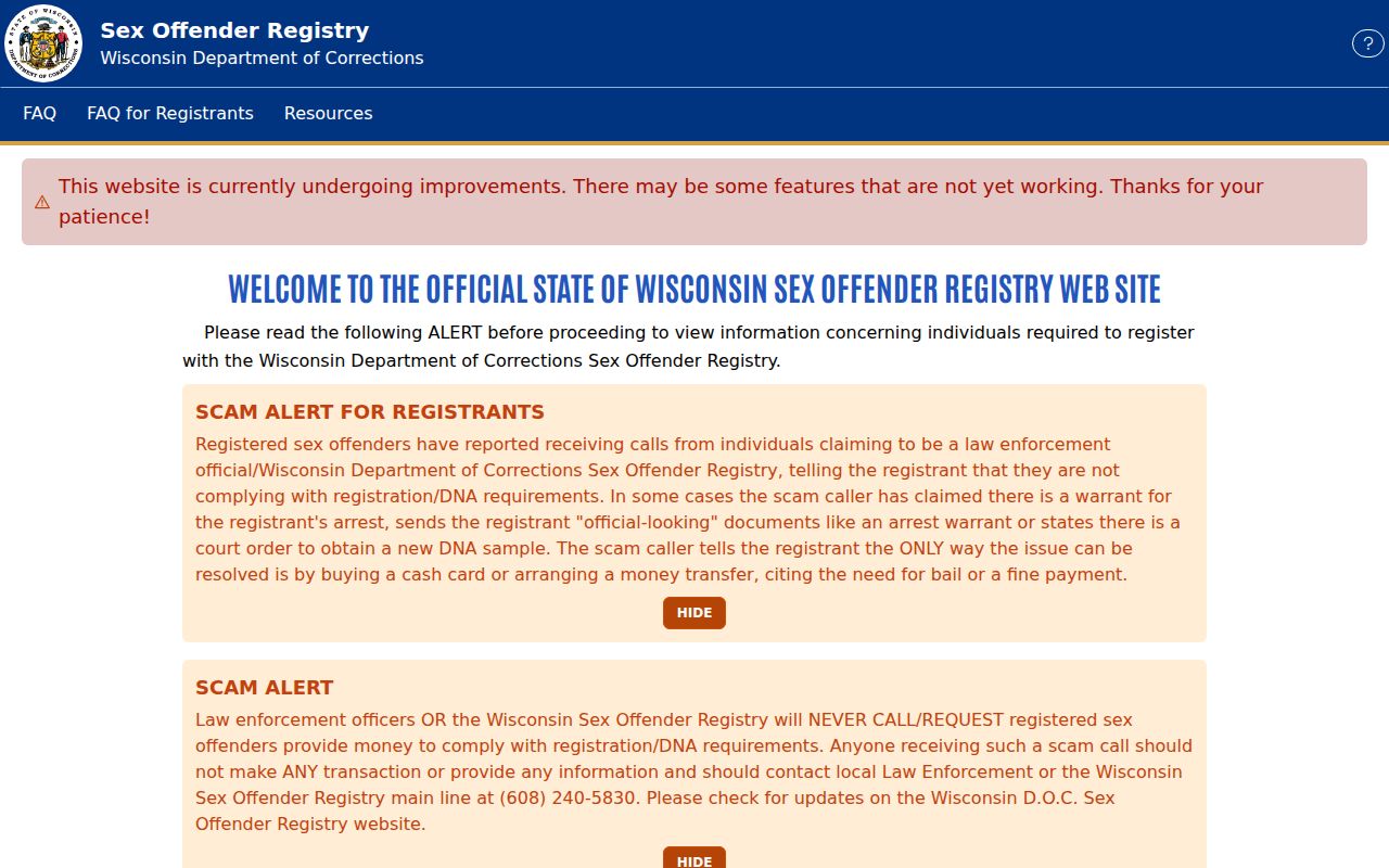 Waushara County sex offender lookup on the Wisconsin registry