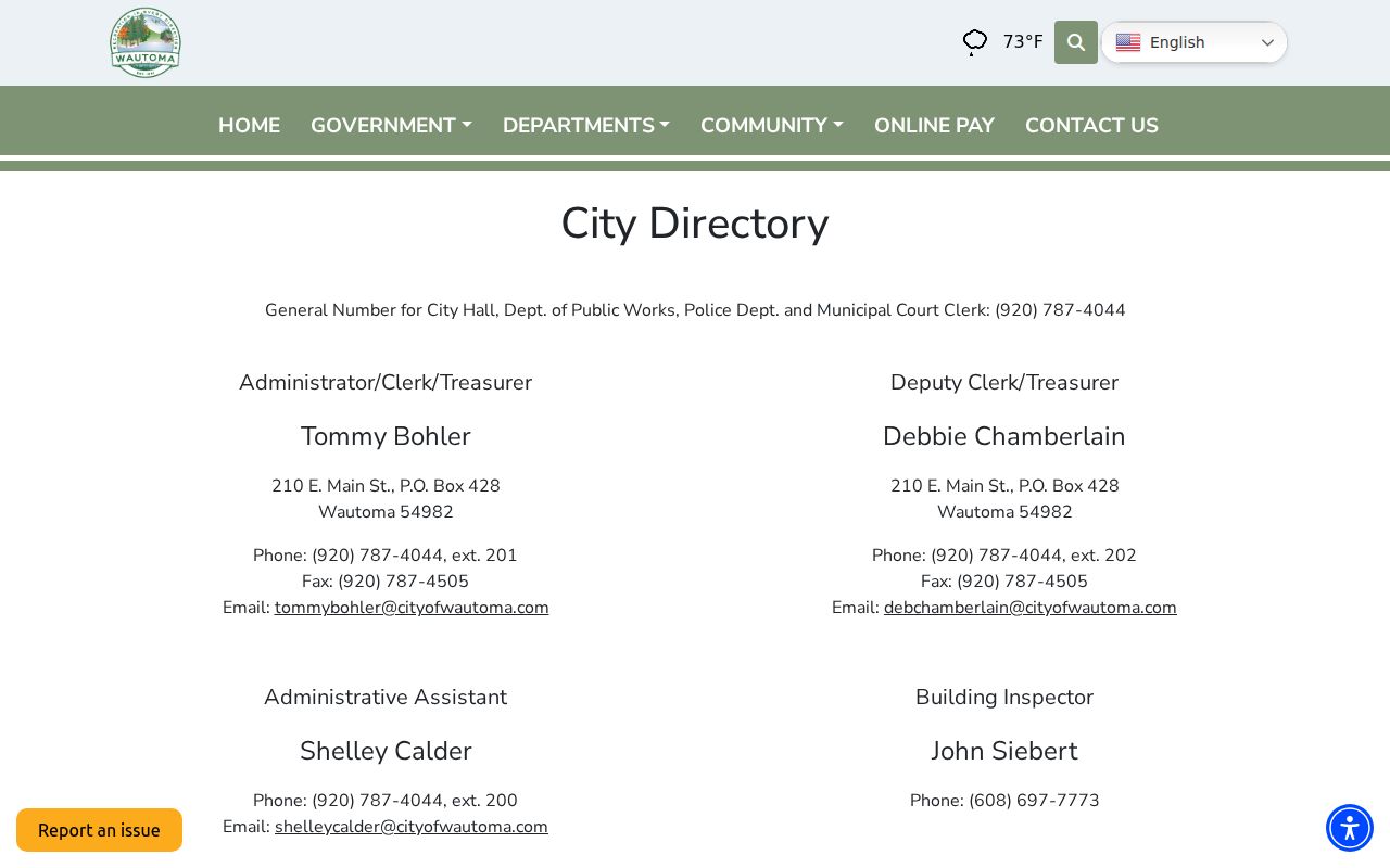 Wautoma criminal record contacts in the official city directory