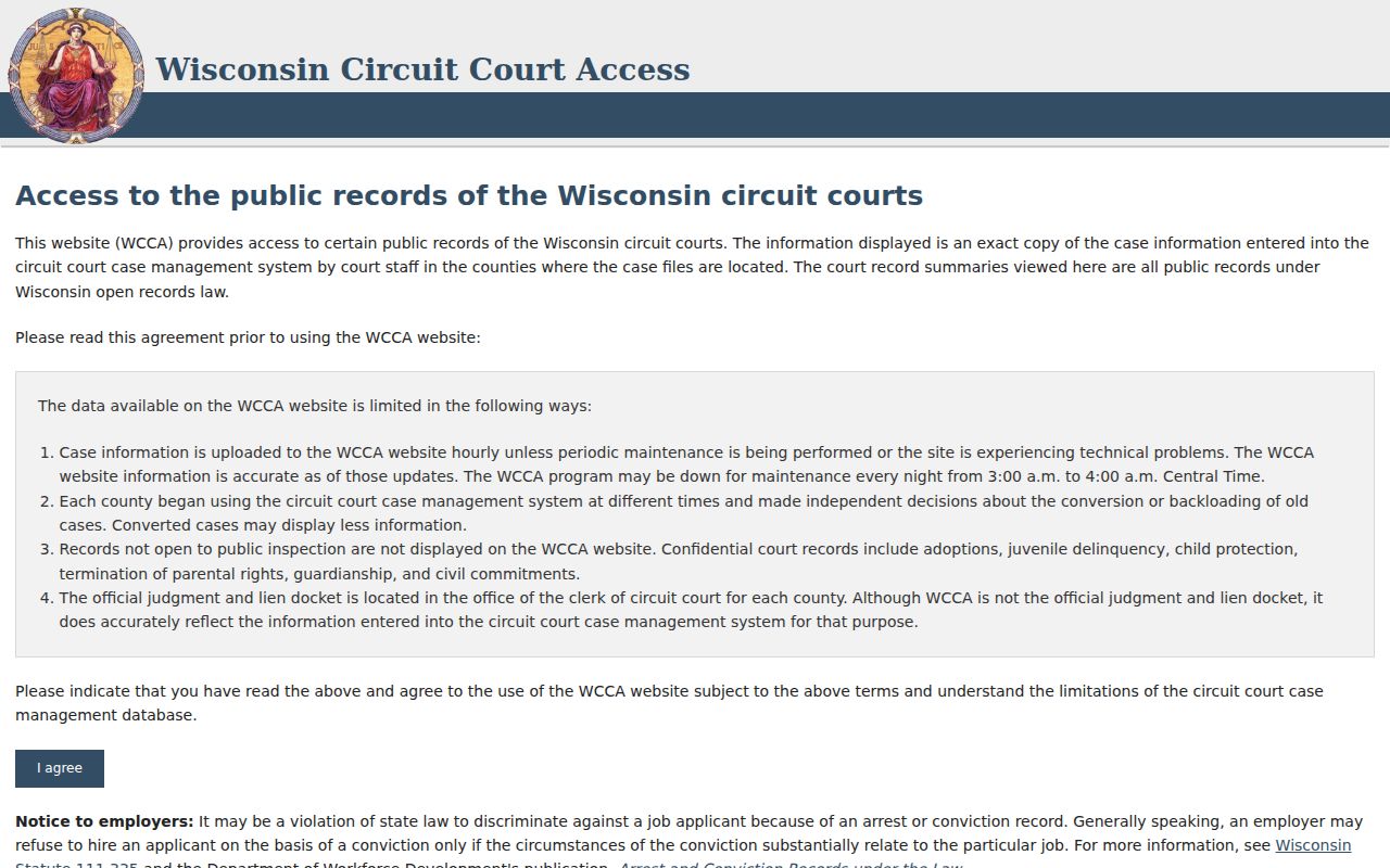 Waushara County criminal court record search on Wisconsin Circuit Court Access